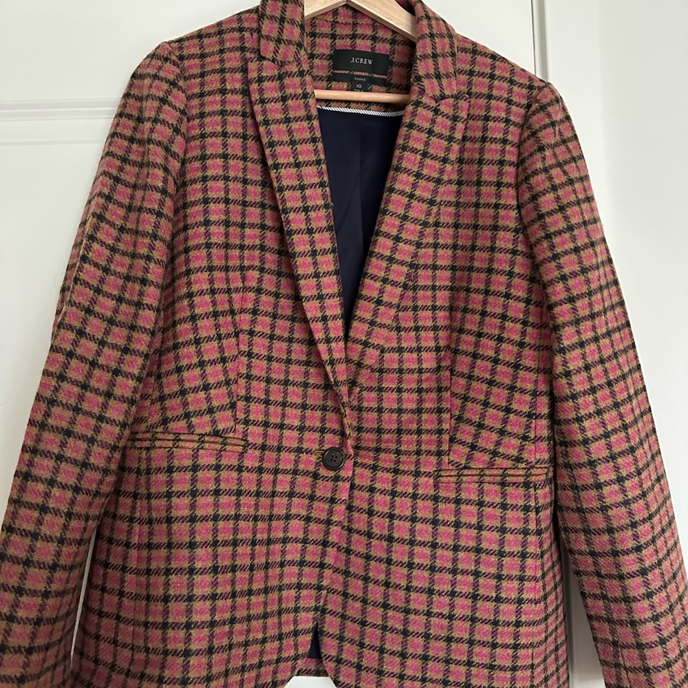 J. Crew Pink and Black Plaid Blazer Tailored Suit Jacket
